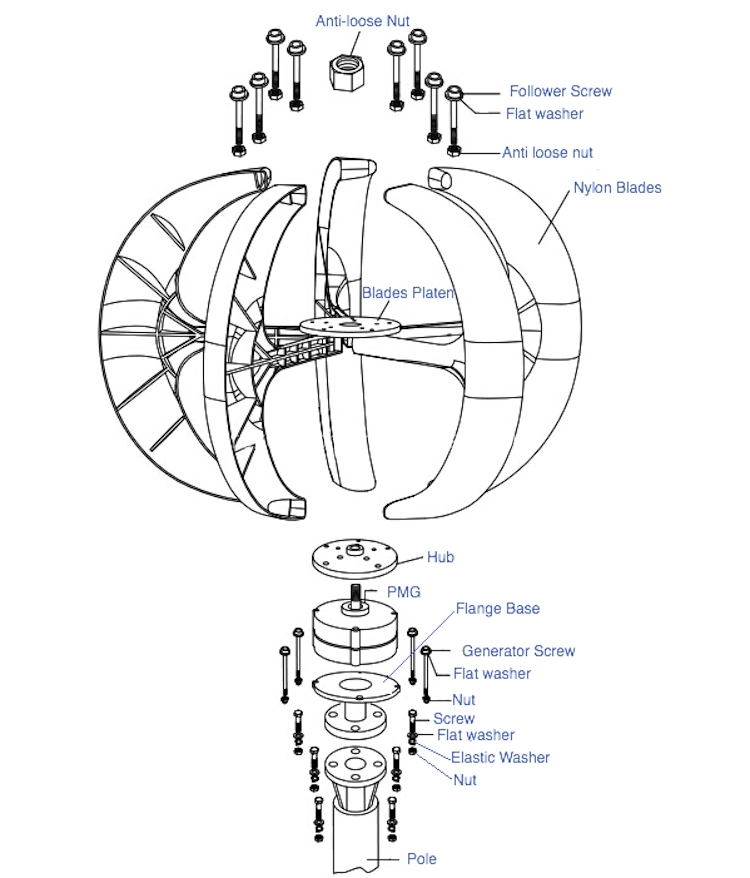 3000W 48 Volt Vawt Marine Wind Generator